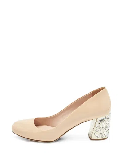 Pre-owned Miu Miu Crystal-embellished Block-heel Pumps In Neutral