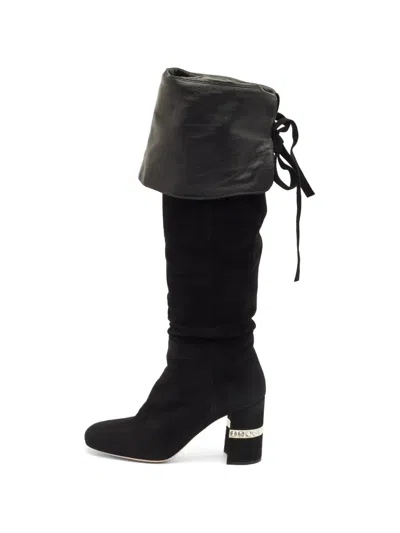 Pre-owned Miu Miu Crystal-embellished Boots In Black