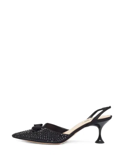 Pre-owned Miu Miu Crystal-embellished Bow Pumps In Black