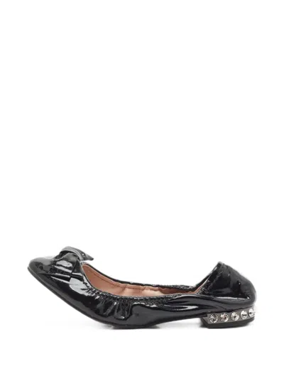 Pre-owned Miu Miu Crystal-embellished Bow-detail Ballet Flats In Black