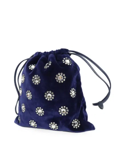 Pre-owned Miu Miu Crystal-embellished Bucket Bag In Blue