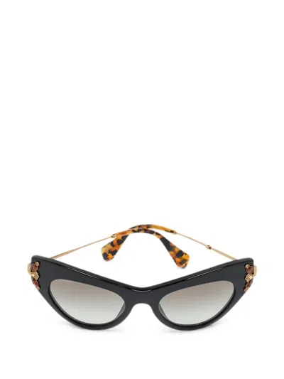 Pre-owned Miu Miu Crystal-embellished Cat-eye Sunglasses In Black