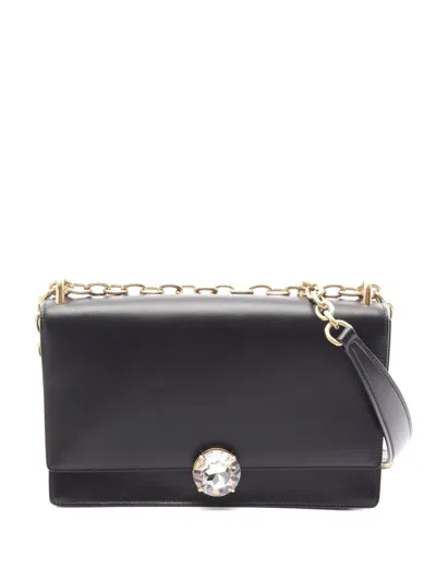 Pre-owned Miu Miu Crystal-embellished Chain Shoulder Bag In Black