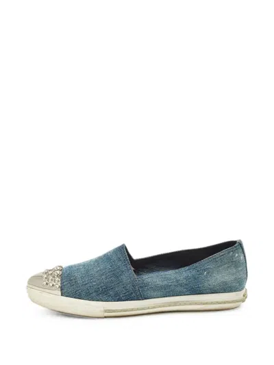 Pre-owned Miu Miu Crystal-embellished Denim Sneakers In Blue