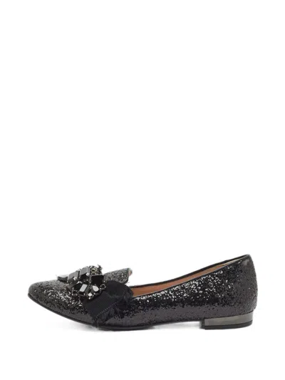 Pre-owned Miu Miu Crystal-embellished Flat Pumps In Black