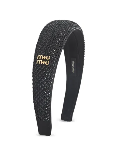 Pre-owned Miu Miu Crystal-embellished Headband In Black