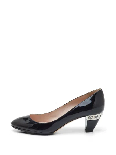 Pre-owned Miu Miu Crystal-embellished Leather Heeled Pumps In Black