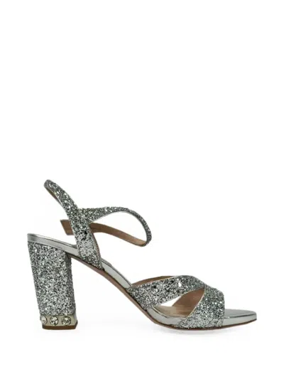 Pre-owned Miu Miu Crystal-embellished Leather Sandals In Silver