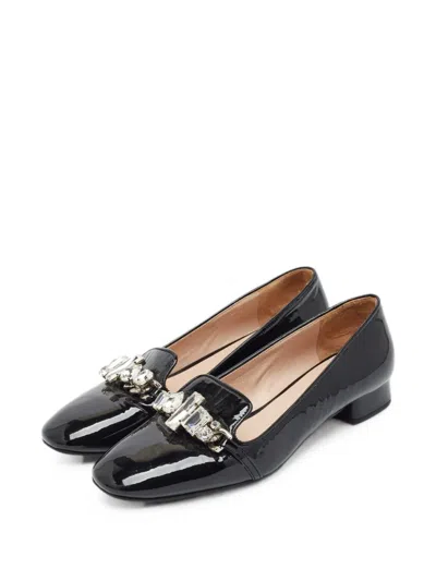 Pre-owned Miu Miu Crystal-embellished Loafers In Black