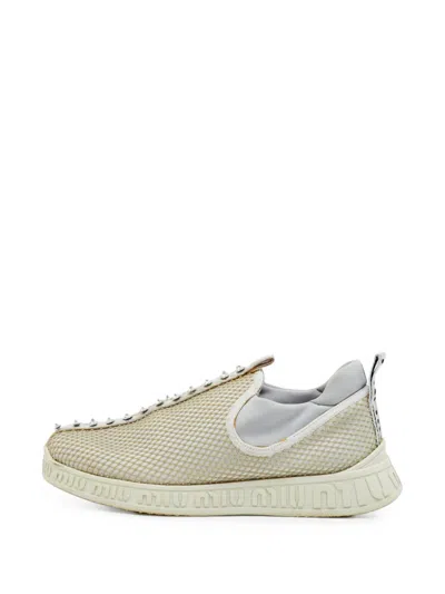 Pre-owned Miu Miu Crystal-embellished Low-top Sneakers In Neutrals