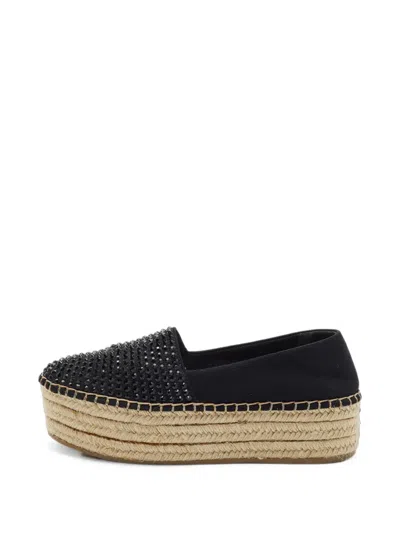 Pre-owned Miu Miu Crystal-embellished Platform Espadrilles In Black