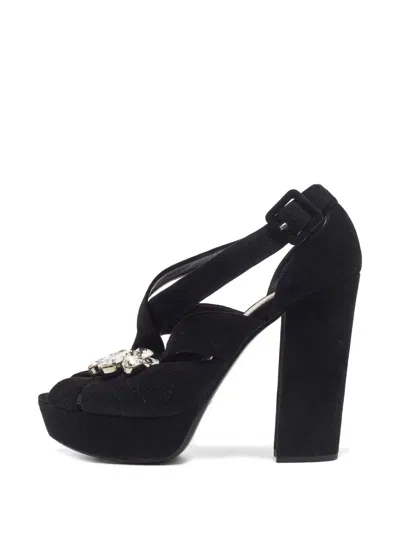 Pre-owned Miu Miu Crystal-embellished Platform Sandals In Black