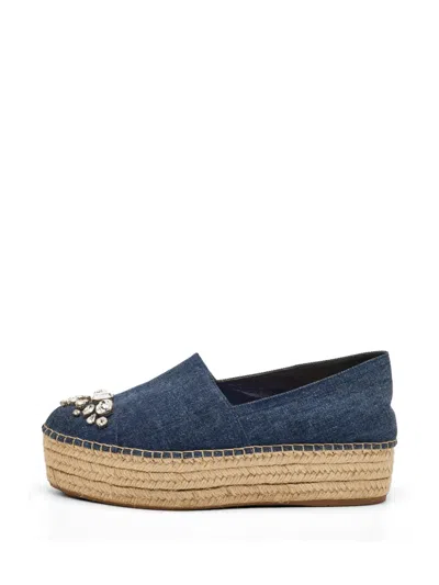Pre-owned Miu Miu Crystal-embellished Platform Sandals In Blue