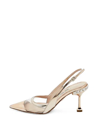 Pre-owned Miu Miu Crystal-embellished Pointed-toe Slingback Pumps In Gold