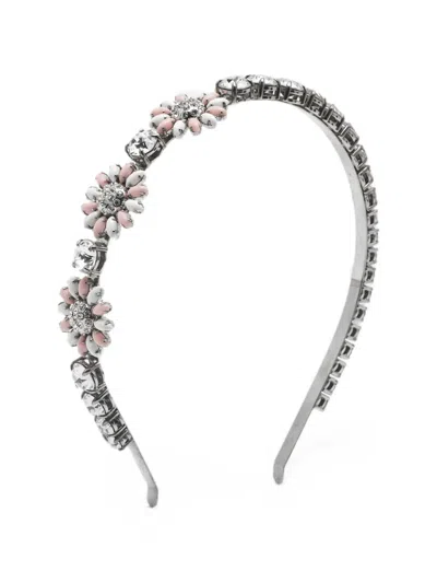 Pre-owned Miu Miu Crystal-embellished Resin-petal Headband In Silver