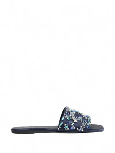 Miu Miu Crystal-embellished Satin Sandals In Blue