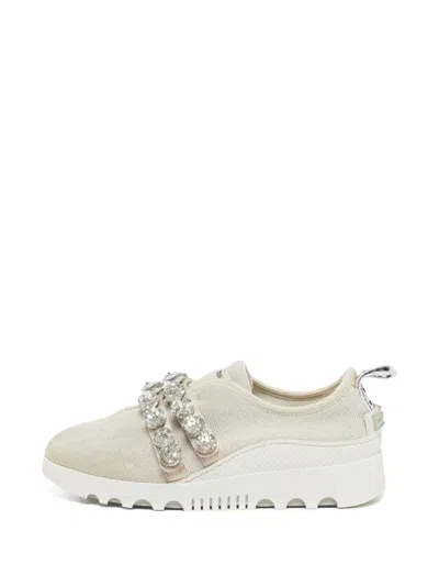 Pre-owned Miu Miu Crystal-embellished Slip-on Sneakers In Neutral