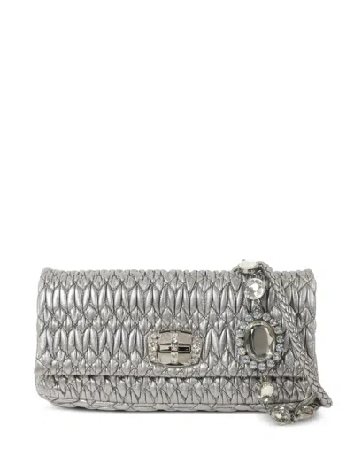Pre-owned Miu Miu Crystal-embellishment Clutch Bag In Silver
