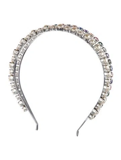 Pre-owned Miu Miu Crystallized Adjustable Hair Band In Silver