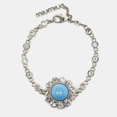 Pre-owned Miu Miu Crystals Composite Silver Tone Bracelet