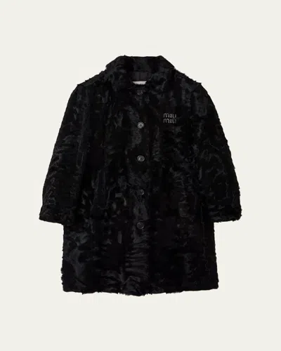 Miu Miu Curly Lamb Shearling Single-breasted Jacket In Black