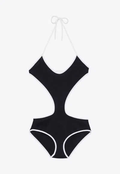 MIU MIU CUT-OUT HALTERNECK ONE-PIECE SWIMSUIT