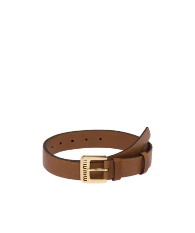 Miu Miu Cut-out Logo Leather Belt In Brown