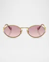 Miu Miu Womens Gold Mu 52ys Round-frame Tinted-lens Metal Sunglasses In Pale Gold