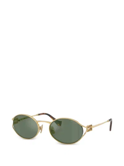 Miu Miu Cut-out Round-frame Sunglasses In Green