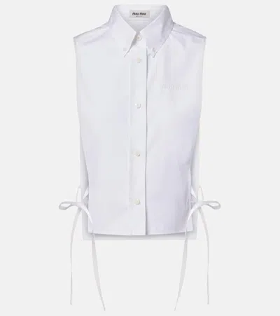 Miu Miu Cutout Cotton Poplin Shirt In Pattern