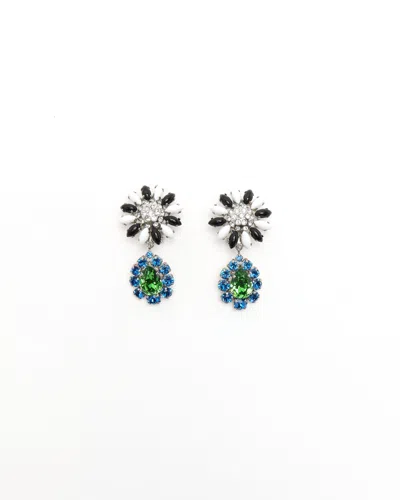 Miu Miu Daisy Rhinestone Drop Clip-on Earrings In Multi
