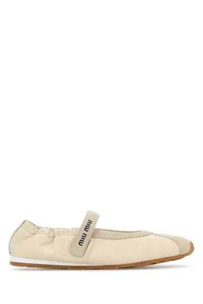 Miu Miu Ballerine Sabbia In Pelle Scamosciata E Tessuto Donna