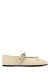 Miu Miu Off White Buckle Strap Ballet Flats In Beige