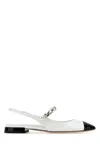 Miu Miu Pearl-detail Leather Ballerina Shoes In Bianconero