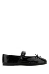 Miu Miu Buckled Leather Ballerina Shoes In Black