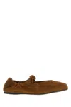 Miu Miu Suede Flat Ballerina Shoes With Ruched Detail In Brown