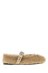 Miu Miu Ballerina Shoes With Buckle Detail And Flat Sole In Brown