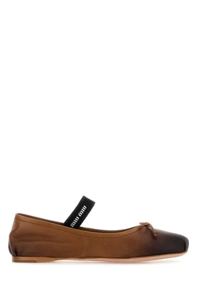 Miu Miu Brown Leather Ballet Flats