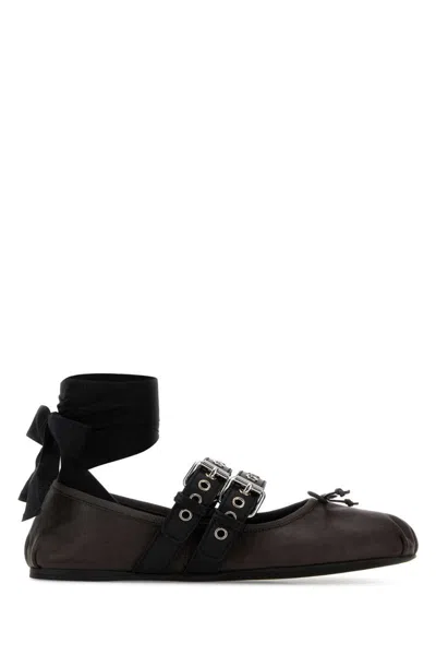 Miu Miu Calfskin Ballerinas With Straps In Black