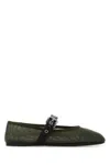 Miu Miu Women Olive Green Mesh Ballerinas In Green