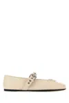 Miu Miu Off White Buckle Strap Ballet Flats In White