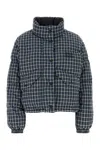 Miu Miu Jacket High Collar Checked Pattern Pockets Quilted In Blue