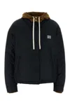 Miu Miu Dark Blue Polyester Down Jacket In Blue