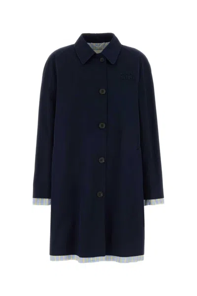 Miu Miu Poplin Trench Coat Contrast Trim Design In Blue