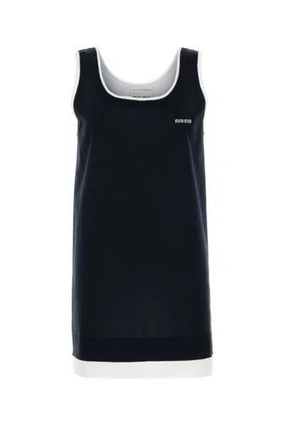 Miu Miu Dark Blue Stretch Silk Blend Dress