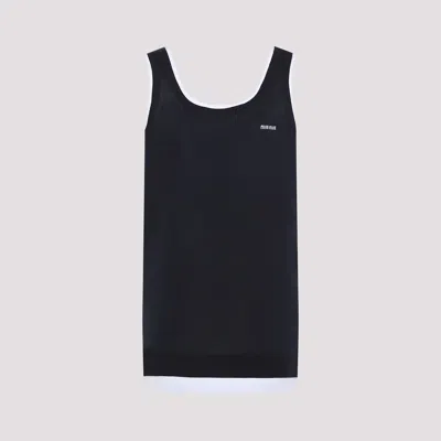 Miu Miu Dark Blue Stretch Silk Blend Dress In Blubianco