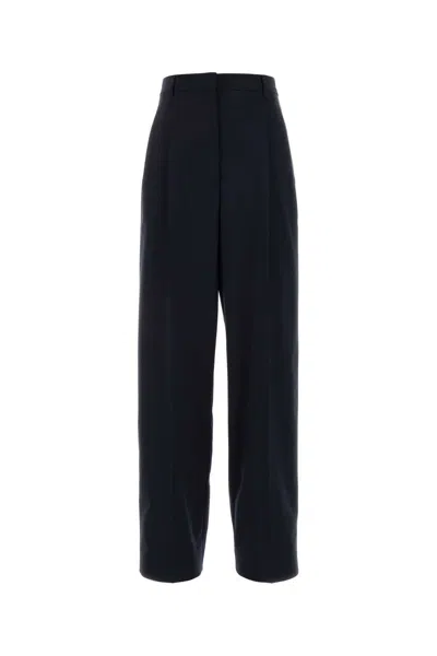 Miu Miu Dark Blue Stretch Wool Wide Leg Pant In Black