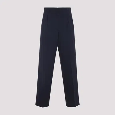 Miu Miu Dark Blue Stretch Wool Wide-leg Pant In White
