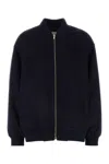 Miu Miu Velour Bomber Jacket Front Pockets In Dark Blue