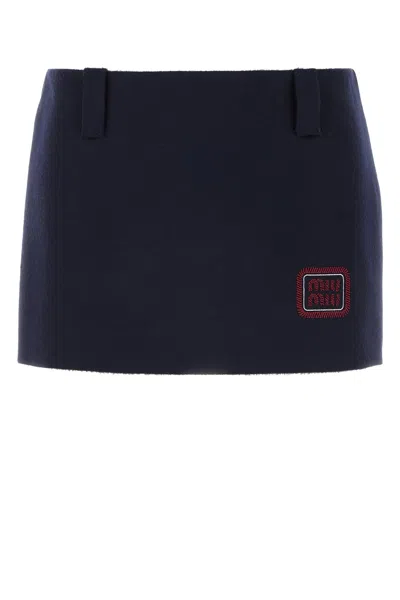 MIU MIU DARK BLUE WOOL BLEND MINI SKIRT